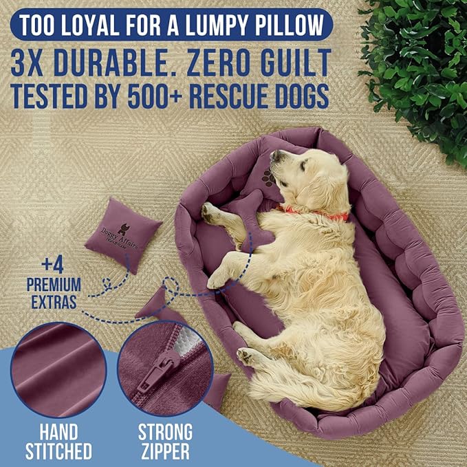 Luxury Dog Bed Chesterfield – Handcrafted Velvet Throne for Dogs | Joint Support, Calming & Temp-Regulating Comfort | Durable 5+ Years, Anti-Claw, Washable 100+ Times – XL, Purple