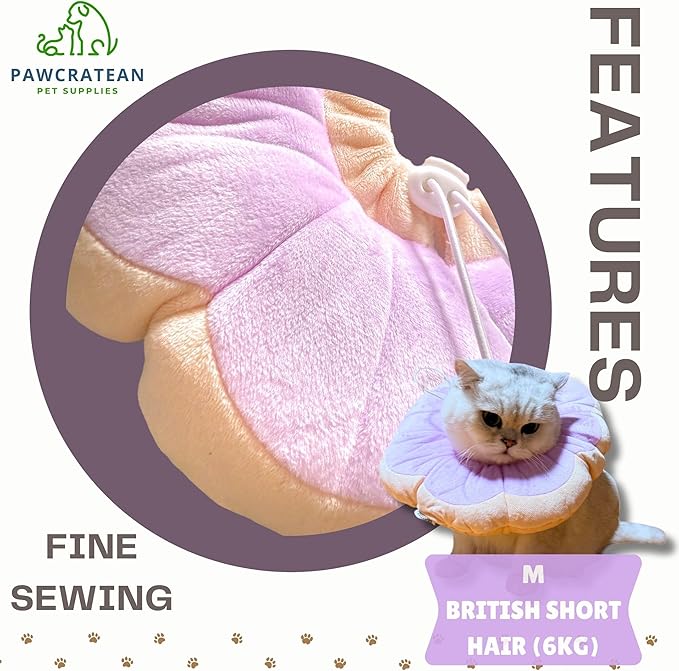 Adjustable Comfy Flower Style Elizabeth Collar for Cats Puppies Soft Recovery Cone Pet Protective Neck Collar (Purple, Medium)
