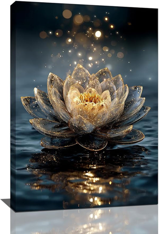 Zen Lotus Canvas Wall Art Mystical Lotus Bloom in Water Aesthetic Pictures Wall Decor Modern Meditation Spiritual Painting Print Framed Artwork Decorations Gifts for Yoga Spa Room Bathroom 16"x24"