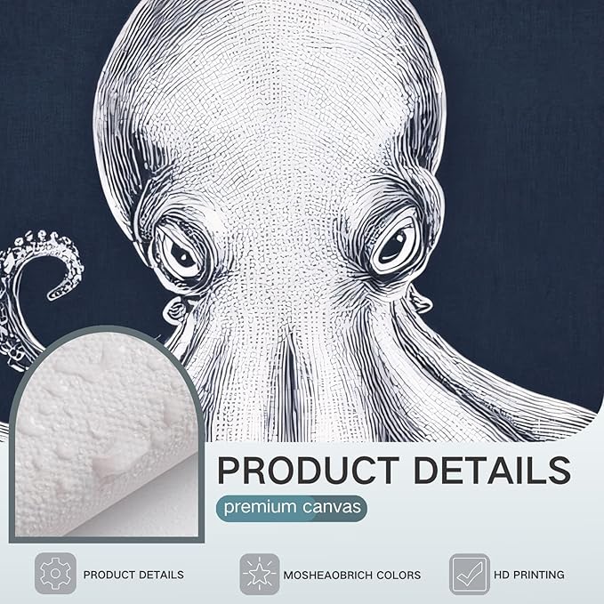 Octopus Wall Decor, Octopus Canvas Wall Art, Ocean Wall Decor,Sea Animal Canvas to Paint for Bathroom, Living Room, Bedroom (12" x 18" x 3 pcs)