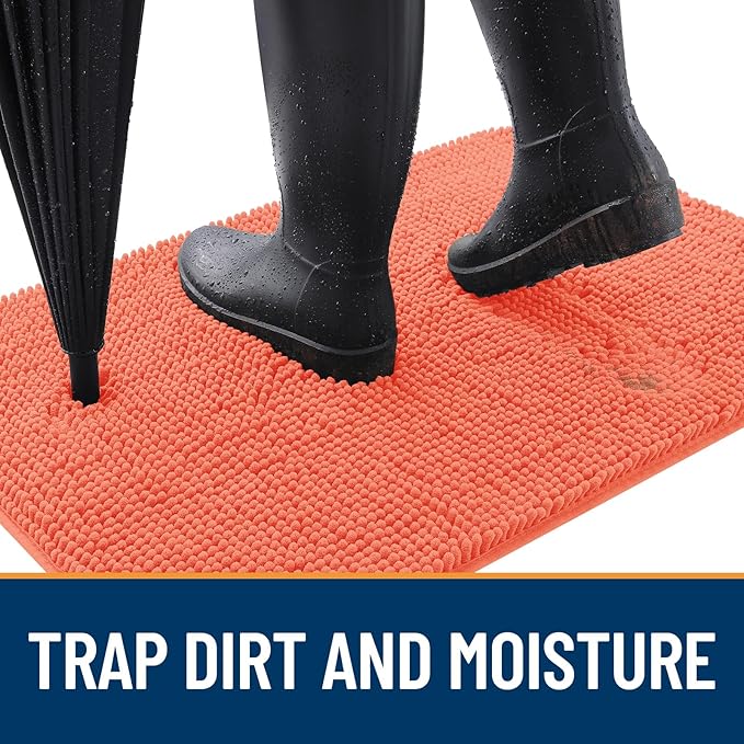 OLANLY Dog Door Mat for Muddy Paws 30x20, Absorbs Moisture and Dirt, Absorbent Non-Slip Washable Doormat, Quick Dry Chenille Mud Mat for Dogs, Entry Indoor Entryway Carpet for Inside Floor, Coral