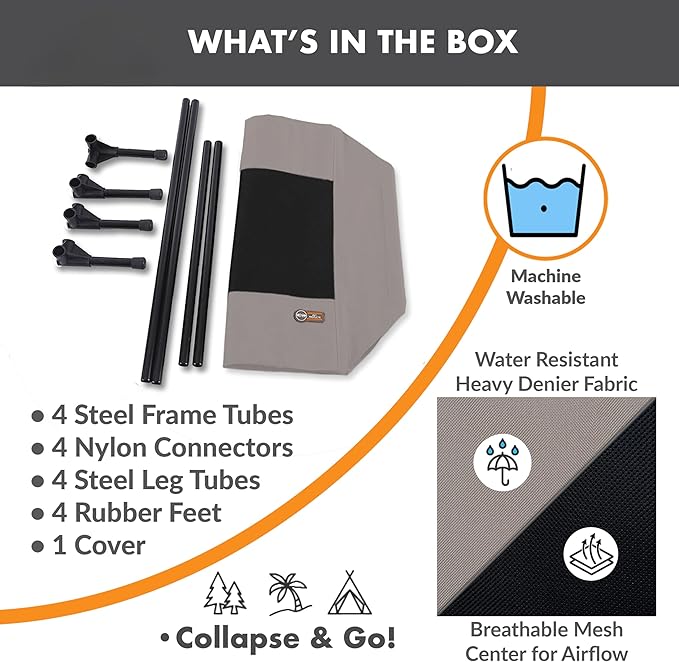 K&H Pet Products Outdoor Elevated Dog Cot, Breathable Cooling Elevated Cot Hammock Pet Bed for Large Dogs, Washable Mesh Cover, Raised Metal Frame, Collapsible, Portable - Large 42 X 30in Taupe