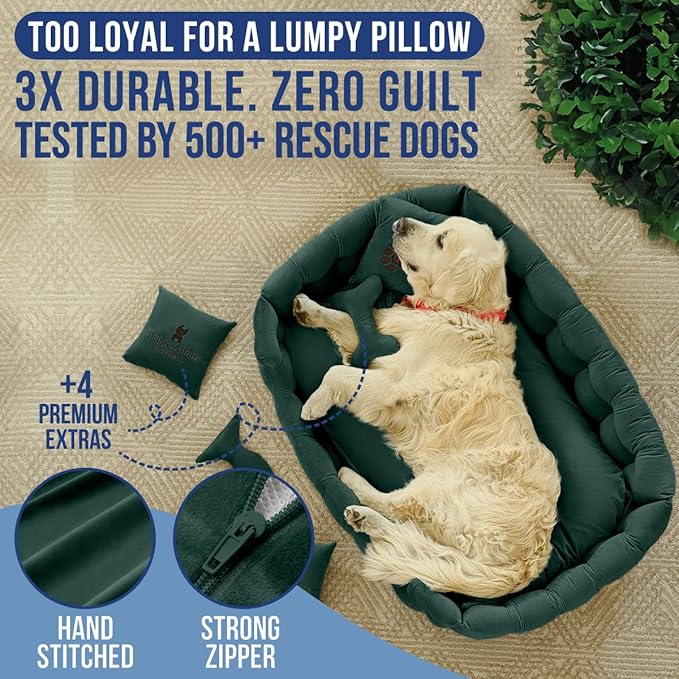 Luxury Dog Bed Chesterfield – Handcrafted Velvet Throne for Dogs | Joint Support, Calming & Temp-Regulating Comfort | Durable 5+ Years, Anti-Claw, Washable 100+ Times – XL, Green