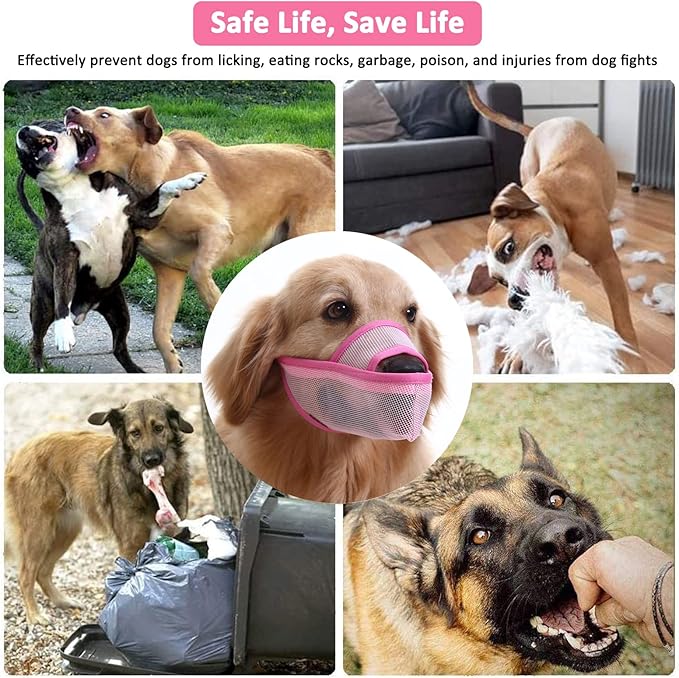 Crazy Felix Nylon Dog Muzzle for Small Medium Large Dogs Poodle Labrador Golden Retriever Doberman, Air Mesh Breathable and Drinkable Pet Mouth Guard for Anti-Biting Chewing Scavenging(M, Pink)