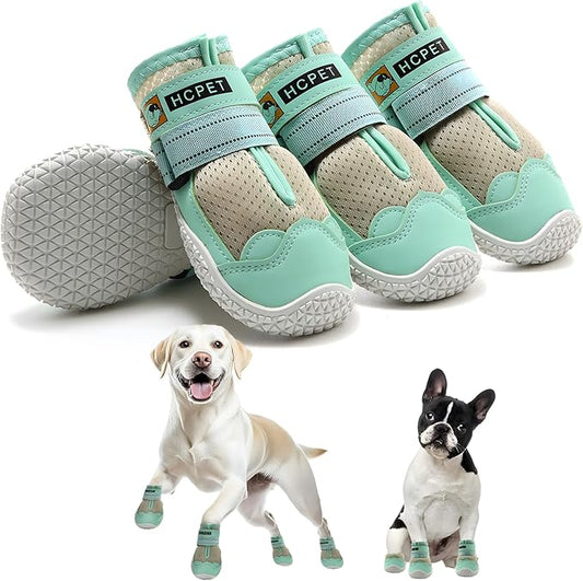 Hcpet Dog Shoes for Large Dogs, Breathable Dog Booties for Small Medium Dogs, Anti-Slip Dog Boots & Paw Protectors for Hot Pavement Winter Snow Hiking with Reflective Straps Green Size 8
