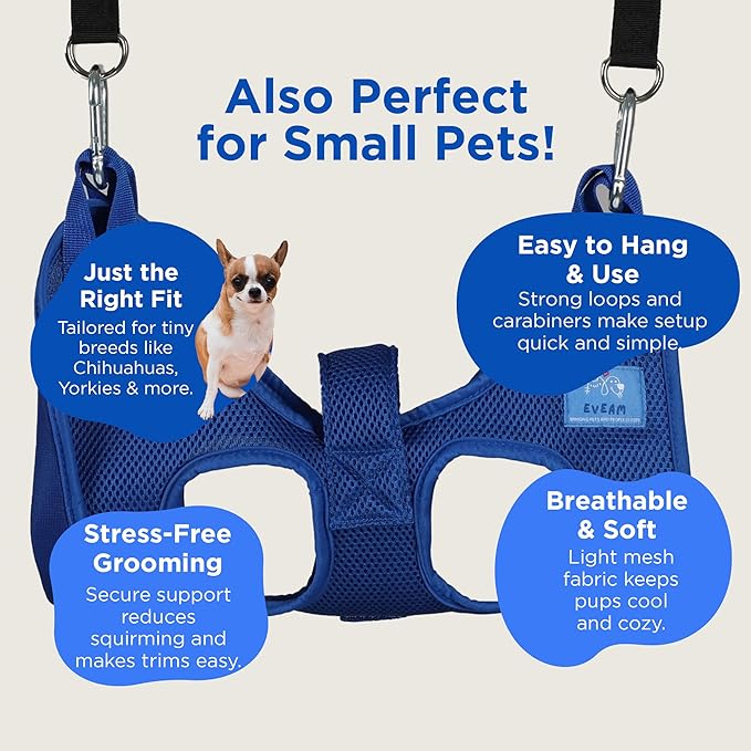 Pet Grooming Hammock for Cats & Small Dogs – Nail Clipping Kit with Sling, Clippers, File, Glove, Straps & Carabiners – Ideal for Trimming & Ear Cleaning – [S/XS] (Blue, Extra-Small)