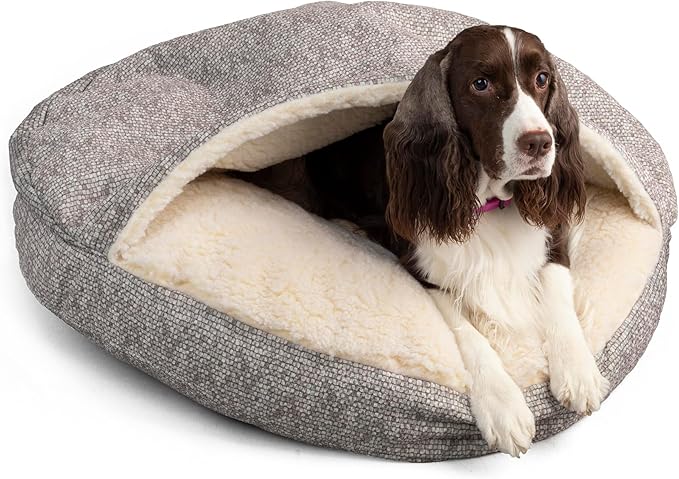 Snoozer Luxury Cozy Cave Dog Bed - Indoor Dog Bed with Cover Cave, Covered Calming Burrow for Small & Medium Sized Pets with Blanket Attached, Enclosed, Washable - Large, Merlin Linen