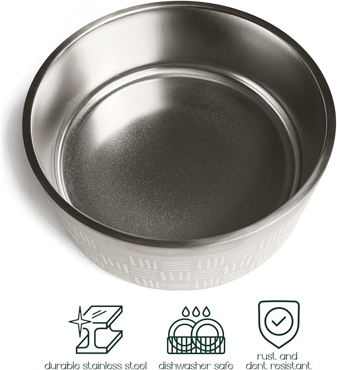 CROXTON & CO. Stainless Steel Pet Bowl for Dogs & Cats | Insulated Food Bowls for Dog Cat | No Tip No Slip | Non-Slip Rubber Base | Dishwasher Safe | Medium (4 Cups)