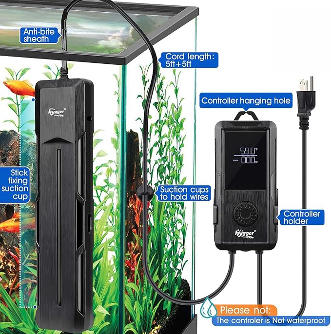 hygger Aquarium Heater 500W/800W/1000W,Fish Tank Heater with Danger Warning Automatically Stops Heating System and Digital LED Controller,for Freshwater or Saltwater 110-240 Gallon Tank