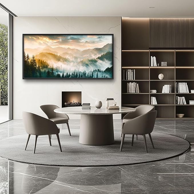 Mountain Large Wall Art Foggy Forest Landscape Pictures Sunrise Wall Decor Nature Scenery Canvas Print Painting Artwork for Bathroom Living Room Bedroom 60L" x 30W"