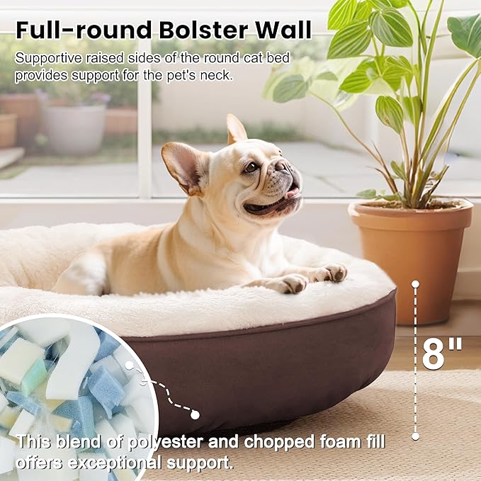 Love's cabin Round Donut Cat and Dog Cushion Bed, 30in Pet Bed for Medium or Large Dogs, Anti-Slip & Water-Resistant Bottom, Soft Durable Fabric Pet beds, Washable Calming Cat & Dog Bed Brown