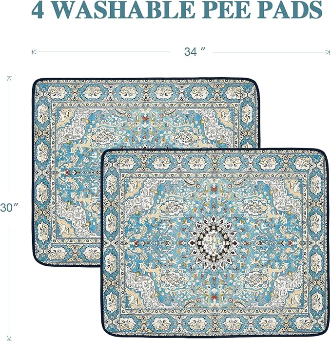 Qeils Washable Pee Pads for Dogs, 4 Pack Reusable Puppy Pads 30"x34" Super Absorbent Leakproof Dog Training Pads, Non-Slip Potty Pads for Crate, Floor, Couch, Whelping Pads Litter Mat Puppy Supplies