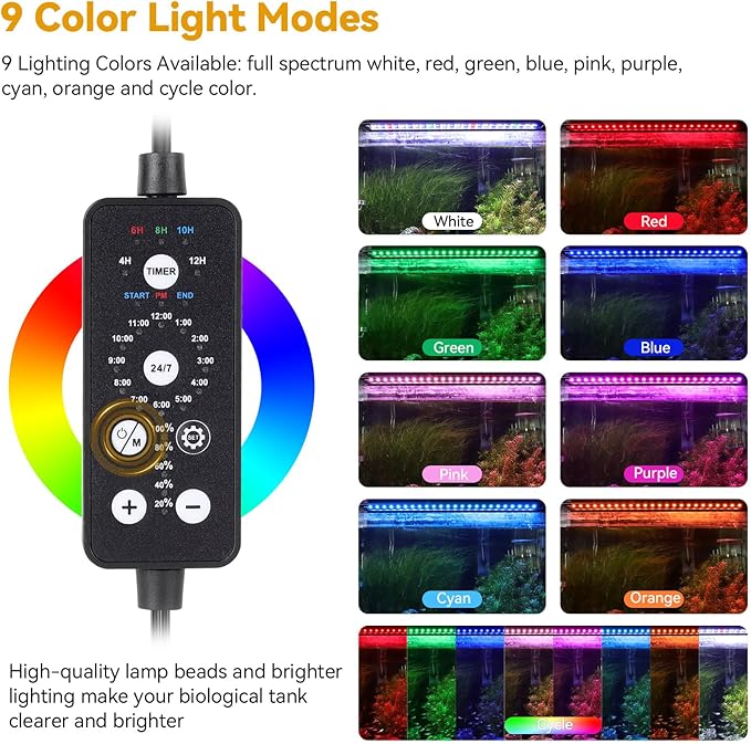 hygger 26W LED Aquarium Light, 30-36 Inch Fish Tank Light with Timer Auto On/Off, Sunrise Sunset Mode, Adjustable Brightness and Colors, Full Spectrum Light with Extendable Brackets for Freshwater