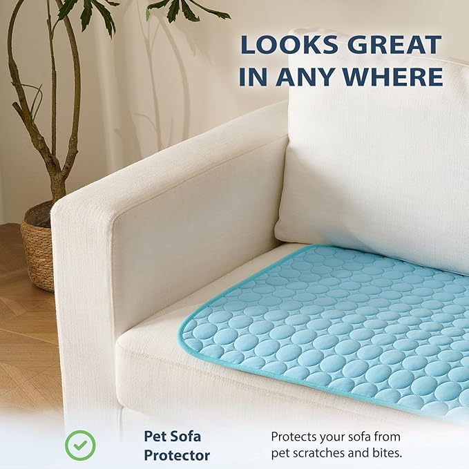 MICROCOSMOS Summer Cooling Mat & Sleeping Pad- Water Absorption Top, Materials Safe, Easy Carry, EZ Clean. Keep Cooling for Pets, Kids and Adults.(Blue, 48" x24")