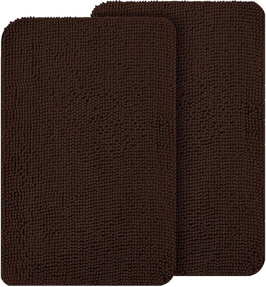 OLANLY Dog Door Mat Set 2-Piece 30x20, Absorbs Moisture and Dirt, Absorbent Non-Slip Washable Doormat, Quick Dry Chenille Mud Mat for Dogs, Entry Indoor Entryway Carpet for Inside Floor, Brown