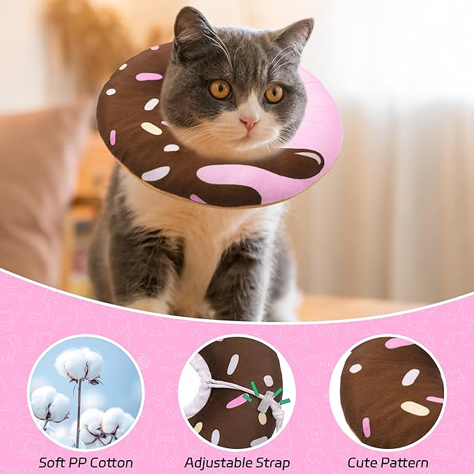 Cat Cone Collar Soft, Adjustable Cat Recovery Collar Kitten Cones to Stop Licking, Cute Donut E Collar After Surgery, Elizabethan Kittens Protective Cones After Spay (Chocolate, Medium)
