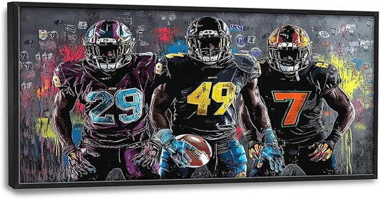 Large Rugby Player Wall Art for Living Room, Framed Oversized Graffiti Sport Wall Decor Cool Canvas Painting Pictures for Men Modern Artwork for Living Room Bathroom Bedroom Office Dining Room 60"x30"