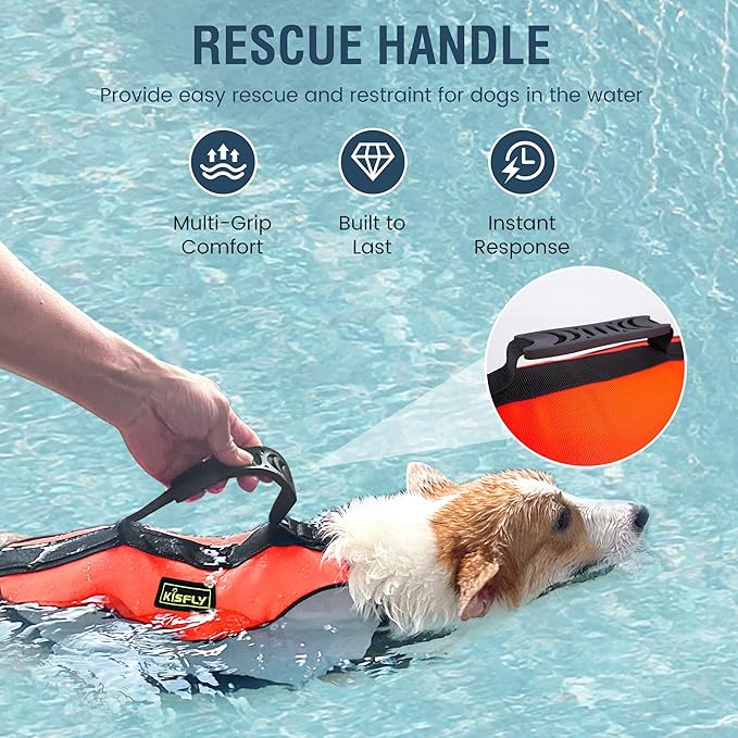 Adjustable Reflective Life Jacket for Medium Dogs - Buoyancy Swim Vest, Rescue Handle Dog Flotation Device, Beach Essentials, Dog Life Vests for Boating, Beach, Pool(M, Orange)