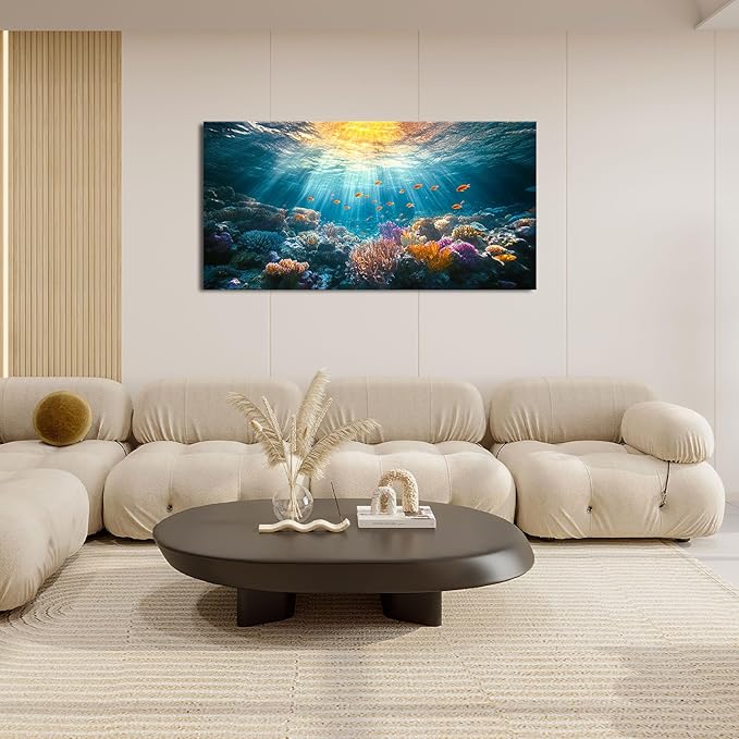 Quorin Ocean Large Wall Art Undersea Coral Reef Fish Pictures Sea Nautical Wall Decor Canvas Print Painting Artwork for Bathroom Living Room Bedroom 30"x60"