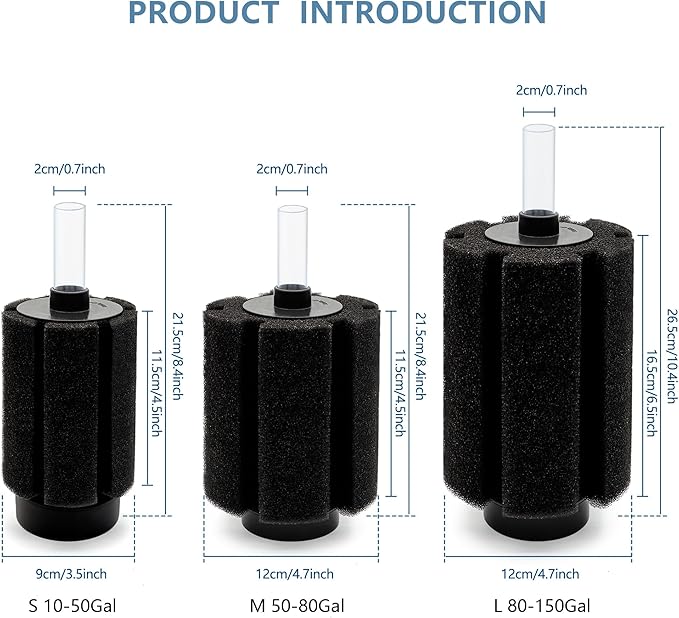Aquarium Large Sponge Filter 80-90 Gal with Air Stone and Bio Ceramic Media, Quiet Sponge Filter for Fry, Betta, Shrimp Aquarium Fish Tank