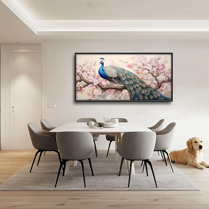 Quorin Peacock Large Wall Art Elegant Peacock Pictures Wall Decor Pink Flower Tree Canvas Print Painting Artwork for Bathroom Living Room Bedroom 60L x 30W