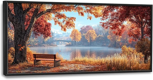Large Autumn Tree Wall Art for Living Room, Framed Oversized Lake Landscape Wall Decor Nature Canvas Painting Modern Artwork for Living Room Bathroom Bedroom Office Dining Room 60"x30"
