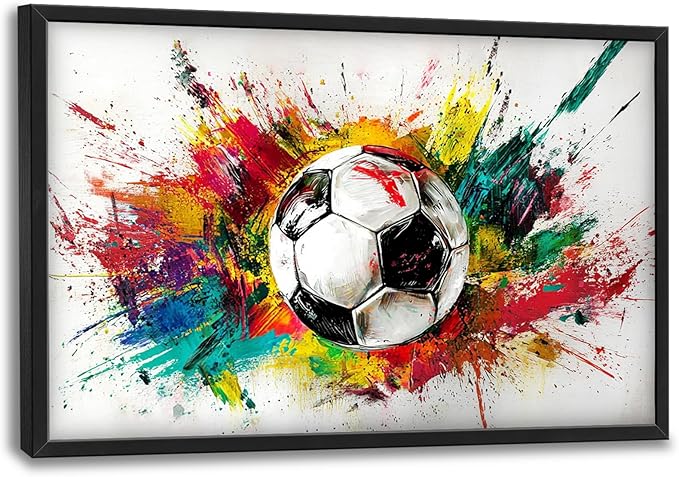 Extra Large Framed Soccer Wall Art,Oversized Colorful Graffiti Sport Ball Wall Decor Pictures for Living Room,Canvas Print Painting Modern Artwork Bedroom Office Bathroom Home Decor 36L x24W