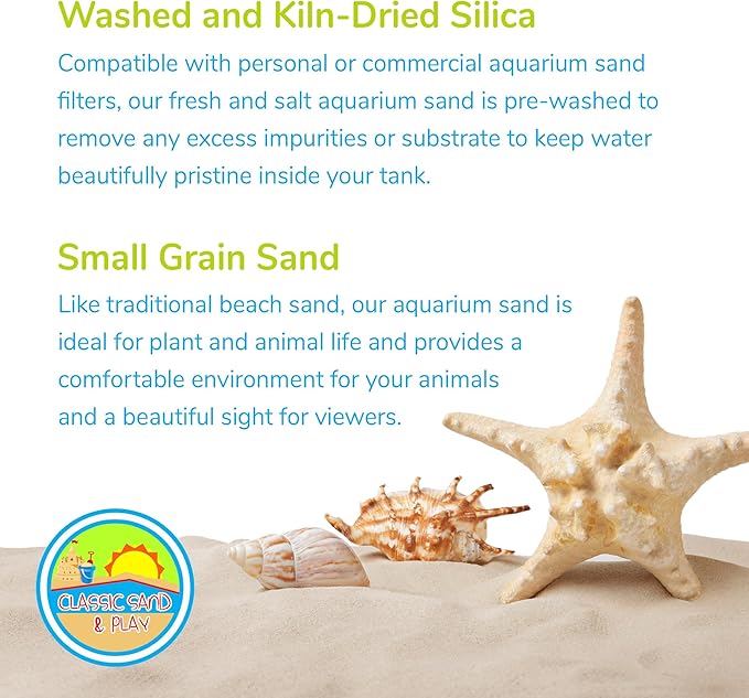 CLASSIC SAND & PLAY Natural Aquarium Sand for Freshwater and Saltwater Tanks, 20 lb. Bag, Improves Filter Life and Filtration Process, Pre-Washed Fine Sand, Purple