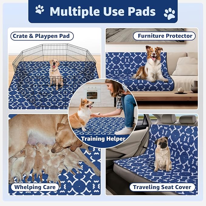 LOOBANI Reusable Pee Pads for Dogs: 2 Pack 36"x 41" Super Absorbent Washable Puppy Pads Non-Slip Whelping Pad Dog Playpen Mat, Waterproof & Leakproof Dog Training Pads for Floor, Crate, Potty