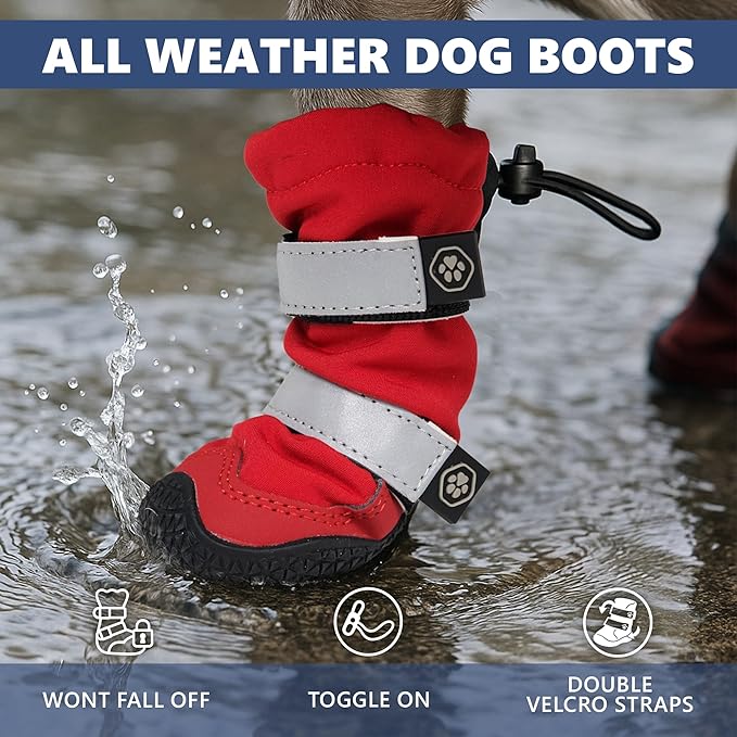 Spark Paws Dog Shoes, Waterproof Dog Boots for Medium to Large Dogs, Non Slip, Breathable Dog Booties and Paw Protectors - 4PCS Doggie Hiking Boots with Reflective Straps - Red, Size 3