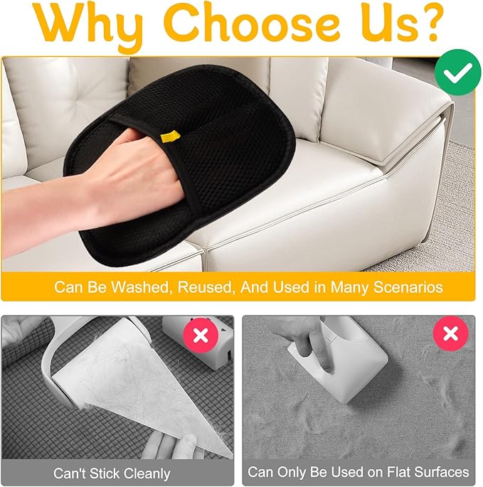 Pet Hair Removal Glove for Cats & Dogs, 3Pcs Upgraded Electrostatic Pet Hair Remover, Reusable Hair Remover Glove for Couch, Furniture, Carpet, Curtain