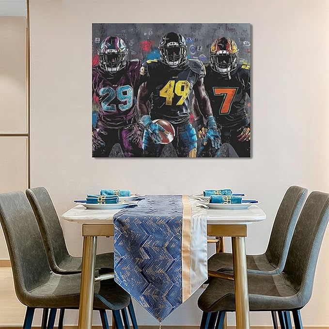 Large Rugby Player Wall Art for Living Room, Framed Oversized Graffiti Sport Wall Decor Cool Canvas Painting Pictures for Men Modern Artwork for Living Room Bathroom Bedroom Office Dining Room 36"x24"