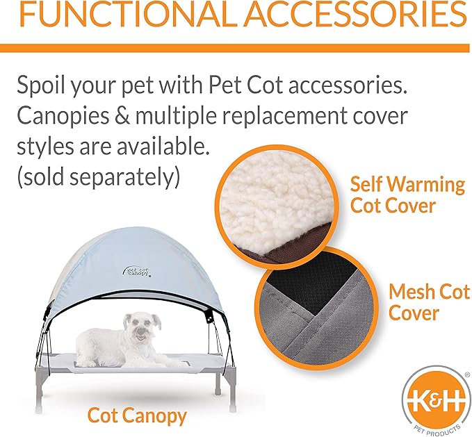 K&H Pet Products Outdoor Elevated Dog Cot, Breathable Cooling Elevated Cot Hammock Pet Bed for Large Dogs, Washable Mesh Cover, Raised Metal Frame, Collapsible, Portable - Large 42 X 30in Gray