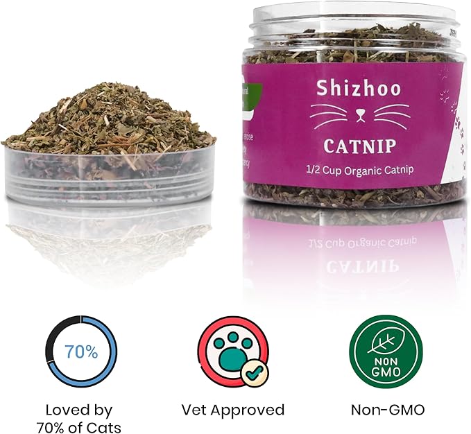 Catnip for Cats with Leaves and Flowers 100% Natural and Organic Catnip Premium Cat Nip for Cats & Kittens Used as a Snack or Refillable Catnip Treats for Cats (1/2 Cup, 2 Ounces)
