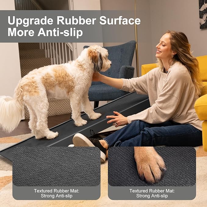 ABORON Dog Ramp,Adjustable Folding Pet Ramp for Bed,Couch,SUV - High Traction Portable Rubber Paw Ramps,Great for Small & Large Old Dogs & Cats, Supports up to 200 lbs,55''Long