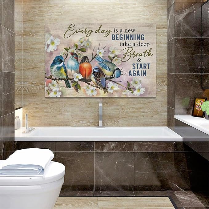 Bird Wall Art Farmhouse Flower Branch Pictures Rustic Country Birds Wall Decor Floral Canvas Print Painting Artwork for Bathroom Living Room Bedroom 16"x24"