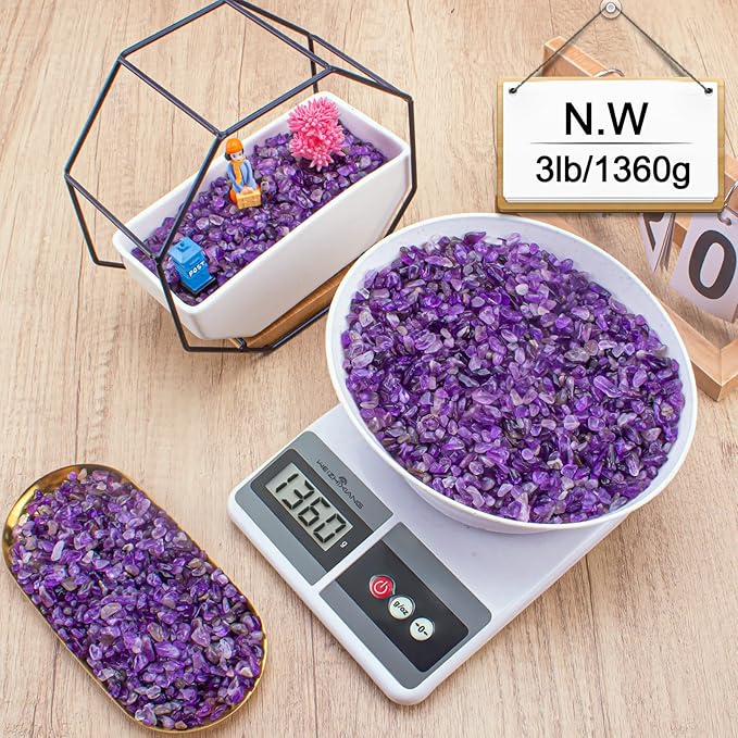 3 LB Amethyst Crystal Rocks Tumbled Crushed Stones Amethyst Crystal Quartz Chips Bulk Natural Gemstones Healing Reiki Mini Quartz Vase Filler Fish Tank Gravel Rocks