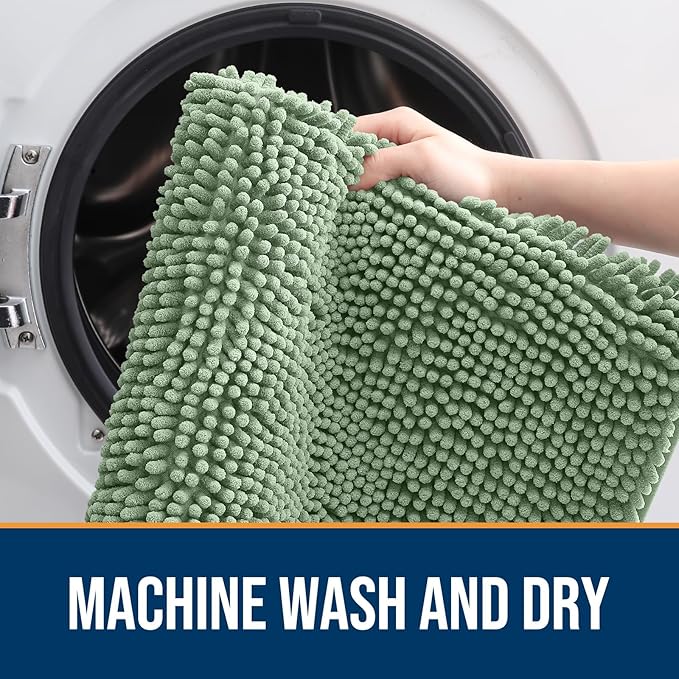 OLANLY Dog Door Mat for Muddy Paws 24x16, Absorbs Moisture and Dirt, Absorbent Non-Slip Washable Doormat, Quick Dry Chenille Mud Mat, Entry Indoor Entryway Carpet for Inside Floor, Olive Green