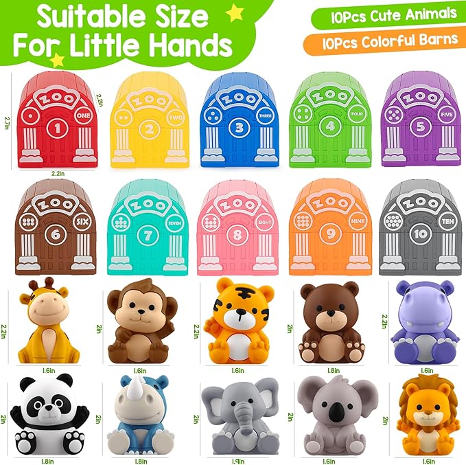 Learning Toys for 1,2,3 Year Old, 20 Pcs Safari Animals Toy, Counting Skill, Color Matching, Montessori Toys, Christmas Birthday Easter Educational Gift for Baby Toddler Boys Girls Age 12-18 Months