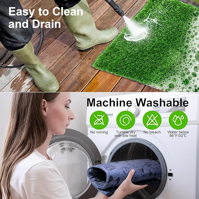 Pee Pads for Dogs with Fake Grass, 32" x 24" Indoor Artificial Grass for Dogs Potty, Lawn Pee Pads for Doggie Washable, Reusable and Lawn for Replacement, Puppy Training Litter Box for Outdoor Patio