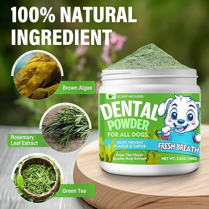 Dog Dental Powder, Dog Breath Fresh Powder, Teeth Cleaning, Reduce Bad Breath & Plaque, Suitable for Dogs and Cat (100g)