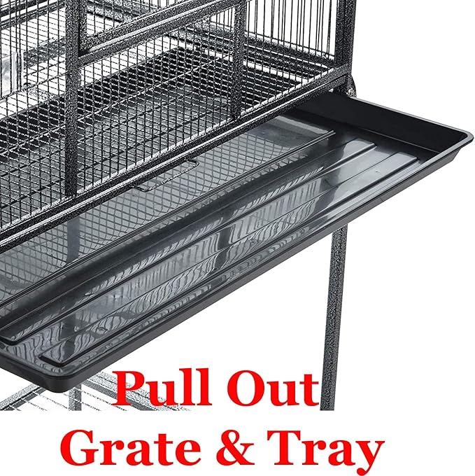 64" Extra Large Double Flight Bird Wrought Iron Double Cage Slide Out Center Divider Side Nesting Box Door Parrot Cage Cockatiel Conure with Removable Rolling Stand Storage Shelf