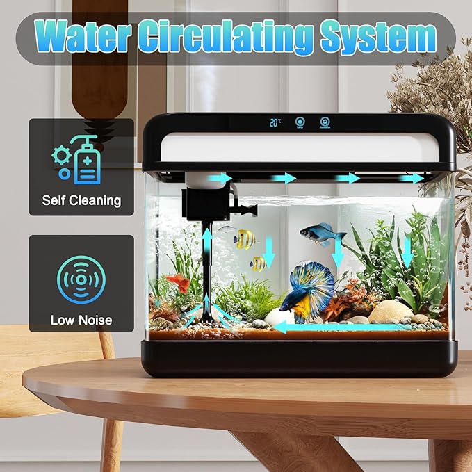 Fish Tank Aquarium 3 Gallon, Smart Aquarium Kits - Silent Water Pump,Self Cleaning System,7 Color Lights,Temperature Display, Aromatherapy, Advanced Filtration