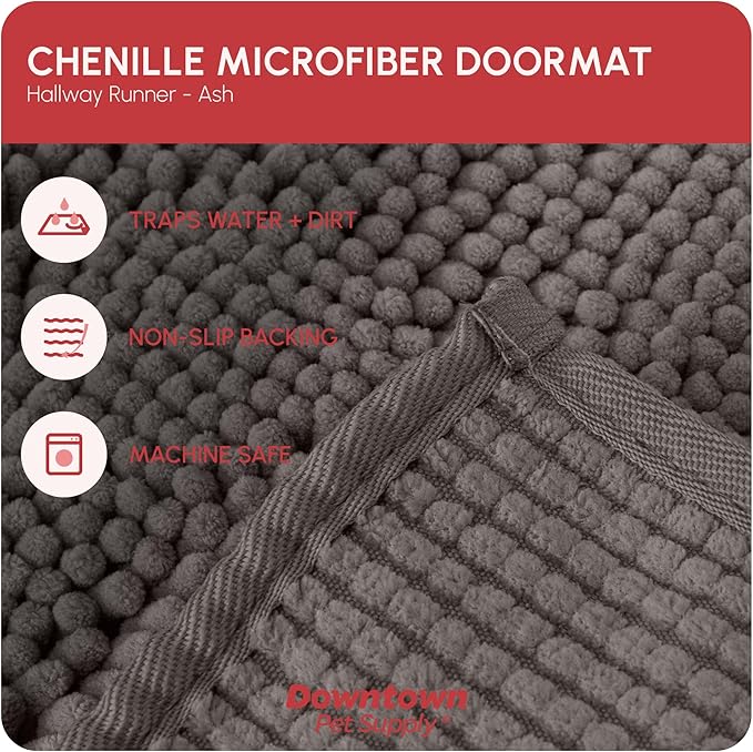 My Doggy Place Microfiber Dog Mat for Muddy Paws, 8' x 2' Ash - Non-Slip, Absorbent and Quick-Drying Dog Paw Cleaning Mat, Washer and Dryer Safe - Hallway Runner