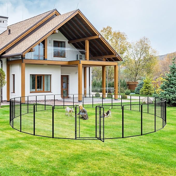 Dog Playpen Outdoor Extra Wide 24 Panels Heavy Duty Dog Fence 47" Height Anti-Rust with Doors Portable for RV Camping Yard, Total 63FT, 316 Sq.ft, Snowy Black