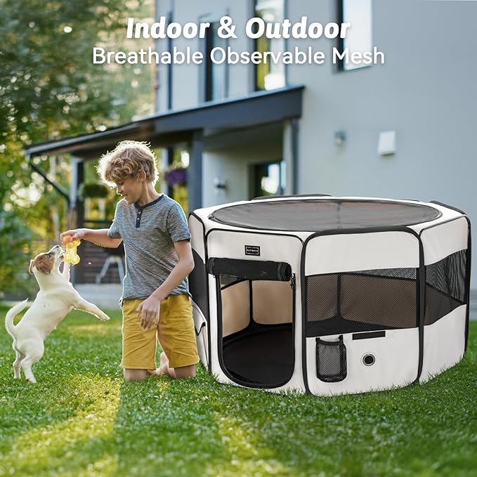 PETSFIT 45.5" Dog Playpen Indoor/Outdoor-Jump-Proof 28.5" Height with Removable Waterproof Mat & Zippered Roof | RV, Camping, Travel Dog Pen | Whelping & Cat Observation Space(45.5"L x 45.5"W x 28.5H)