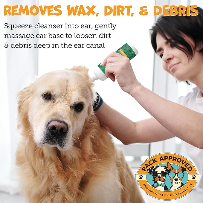 Cat & Dog Ear Cleaning Solution - Helps Remove Wax, Debris, and Dirt - Non-Stinging, Non-Burning Daily Use Formula - Cat & Dog Ear Wash for Itchy Ears - Cucumber Melon Scent (8oz)