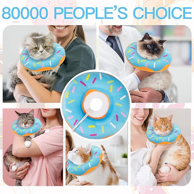 Cat Cone Collar Soft, Cute Cat Donut Collar After Surgery, Adjustable Kitten Recovery Cones to Stop Licking, Lightweight Neck Elizabethan Collars for Cats Kittens (Blue, Large)