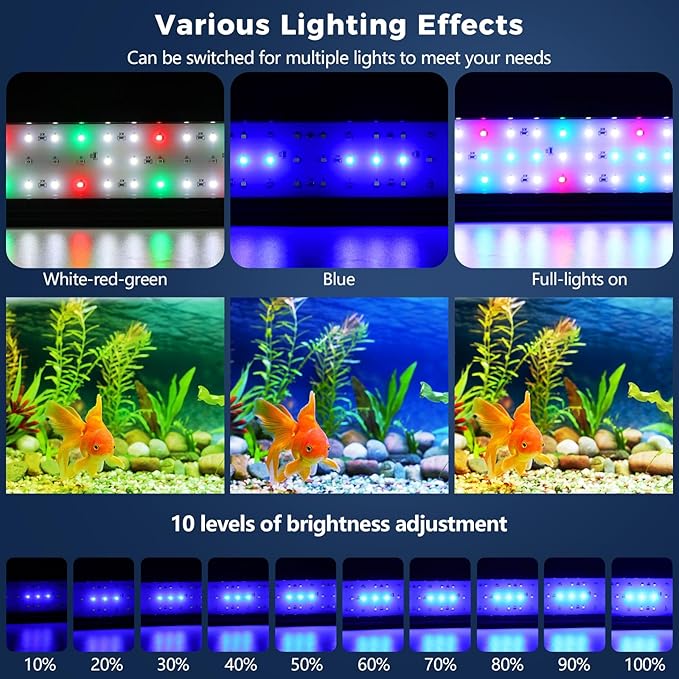 Tatub 23W LED Aquarium Light for 36"-42" Fish Tank, Full Spectrum Fish Tank Light with White Blue Red Green LEDs, 10 Levels of Brightness，Timer Auto On/Off