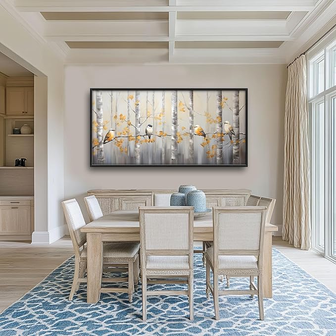 Quorin Bird Large Wall Art Abstract Forest Birds Pictures Wall Decor Yellow Woods Branches Tree Canvas Print Painting Artwork for Bathroom Living Room Bedroom 60L x 30W